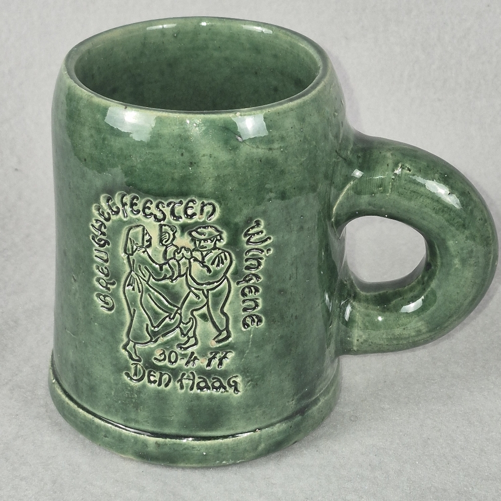 Vintage Flemish Inn Ostend Green Glazed Stoneware Beer Tankard (1977)